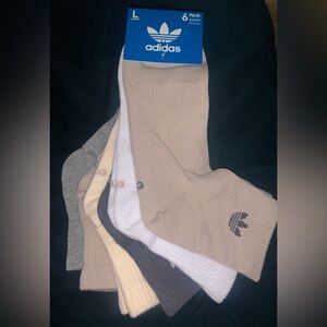 Adidas 6-Pack Crew Socks in Beige, White, Gray and Brown Tones